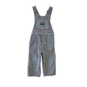 Vtg Osh Kosh B'Gosh Bib Vestbak Overalls Union Made Denim Blue White Striped
